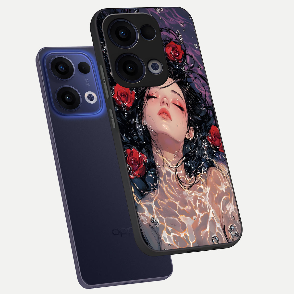  Crimson Rose Serenity phone case For Oppo Reno 13 showing premium glass back cover with detailed artwork