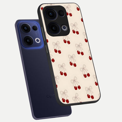  Cute Cherry Pattern phone case For Oppo Reno 13 showing premium glass back cover with detailed artwork