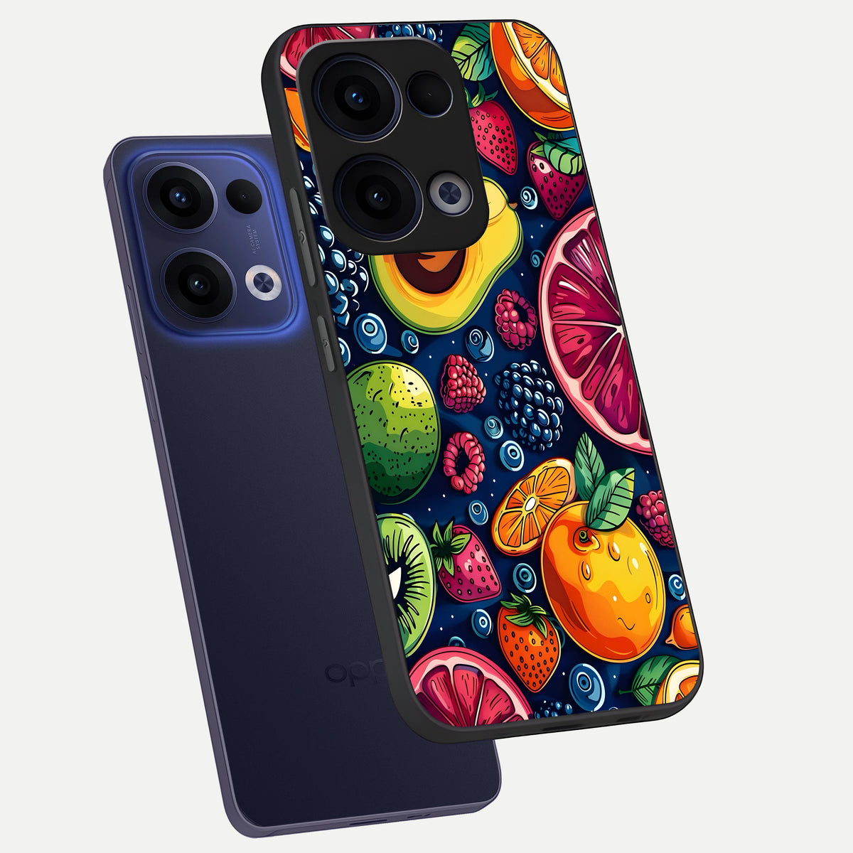  Cute Fruits Art phone case For Oppo Reno 13 showing premium glass back cover with detailed artwork