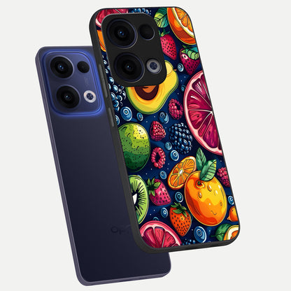  Cute Fruits Art phone case For Oppo Reno 13 showing premium glass back cover with detailed artwork