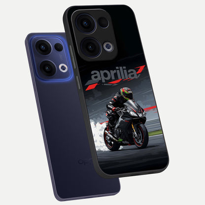  Dark Aprilla phone case For Oppo Reno 13 showing premium glass back cover with detailed artwork