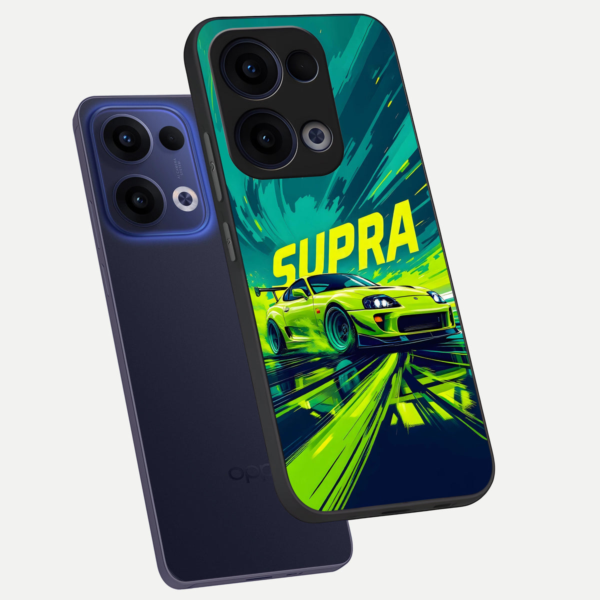  Electric Supra Thunder phone case For Oppo Reno 13 showing premium glass back cover with detailed artwork