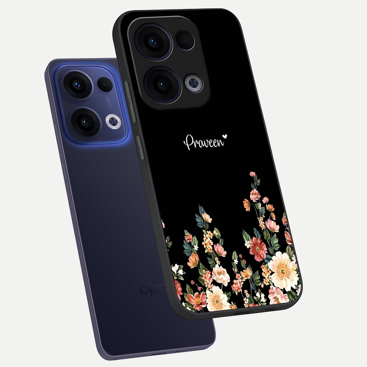  Floral Design Personalized Custom Name phone case For Oppo Reno 13 showing premium glass back cover with detailed artwork