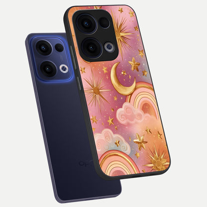  Golden Celestial Dreams phone case For Oppo Reno 13 showing premium glass back cover with detailed artwork