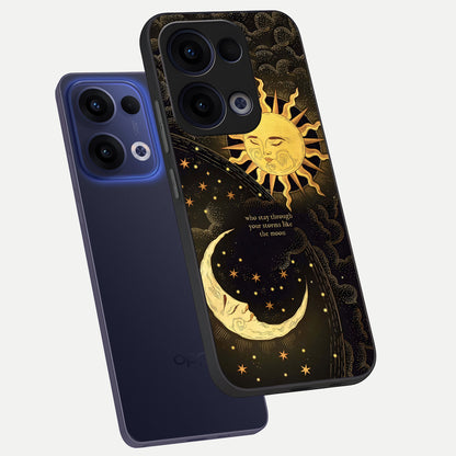  Golden Lunar Love phone case For Oppo Reno 13 showing premium glass back cover with detailed artwork