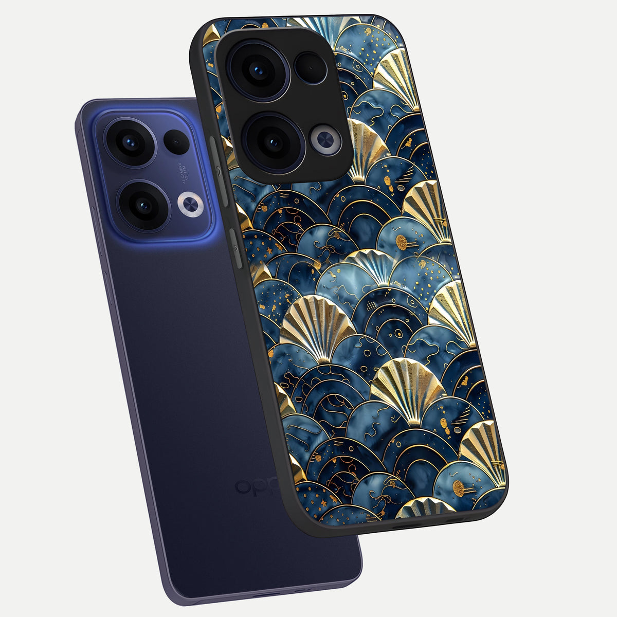  Golden Wave Luxe phone case For Oppo Reno 13 showing premium glass back cover with detailed artwork