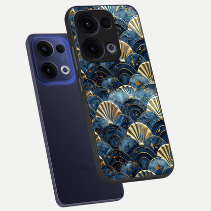  Golden Wave Luxe phone case For Oppo Reno 13 showing premium glass back cover with detailed artwork
