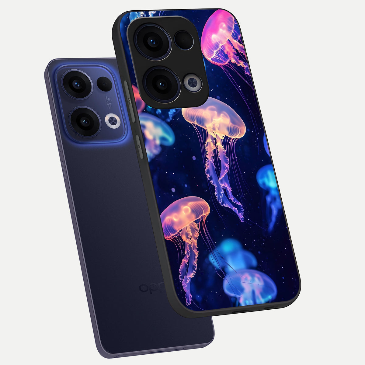  Jellyfish Pattern phone case For Oppo Reno 13 showing premium glass back cover with detailed artwork