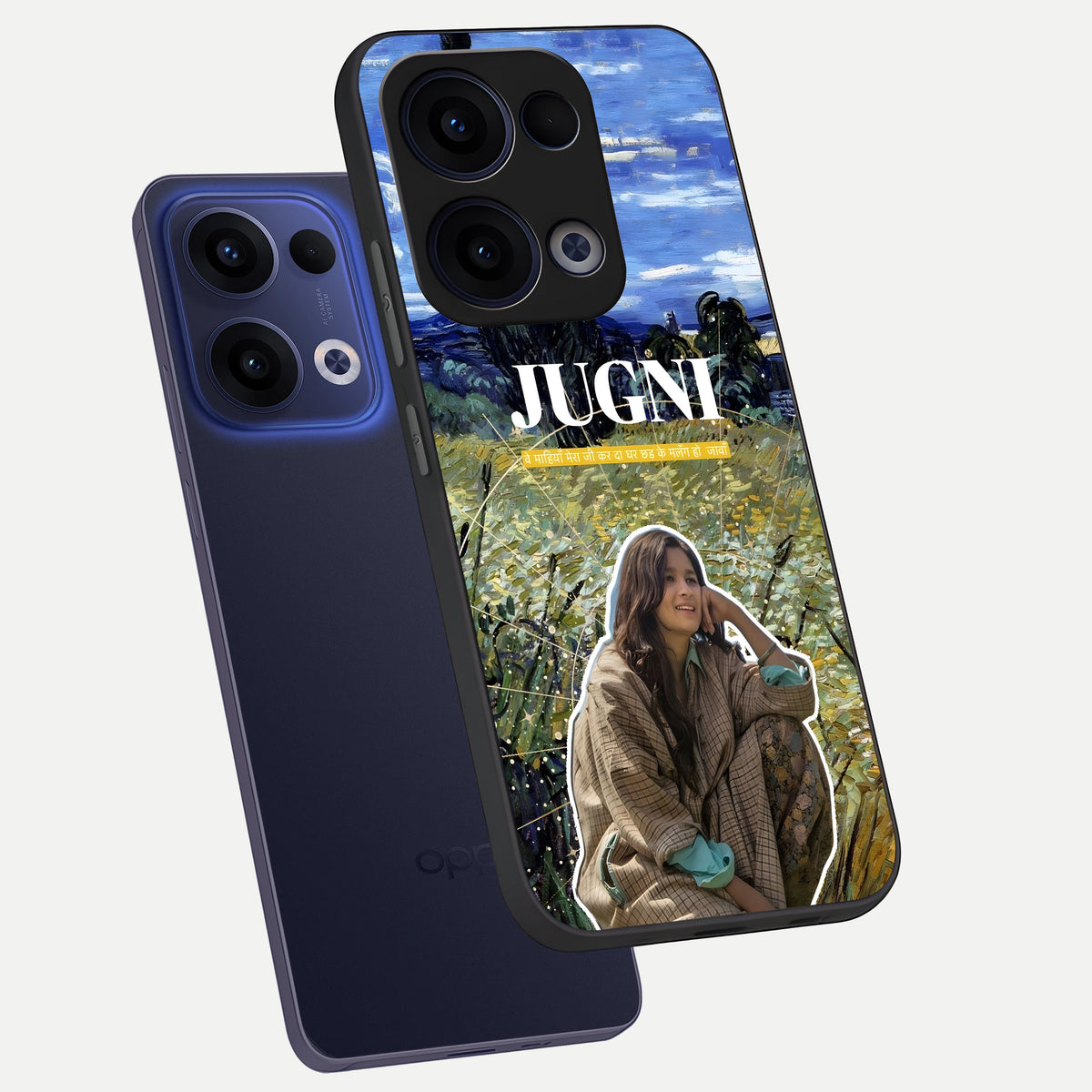  Jugni Soul Vibes phone case For Oppo Reno 13 showing premium glass back cover with detailed artwork