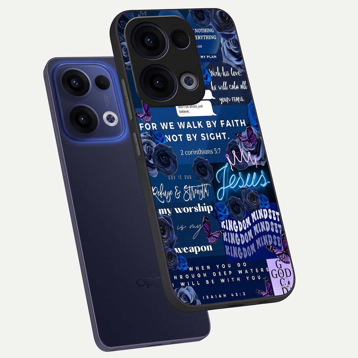  Kingdom Faith Glow phone case For Oppo Reno 13 showing premium glass back cover with detailed artwork