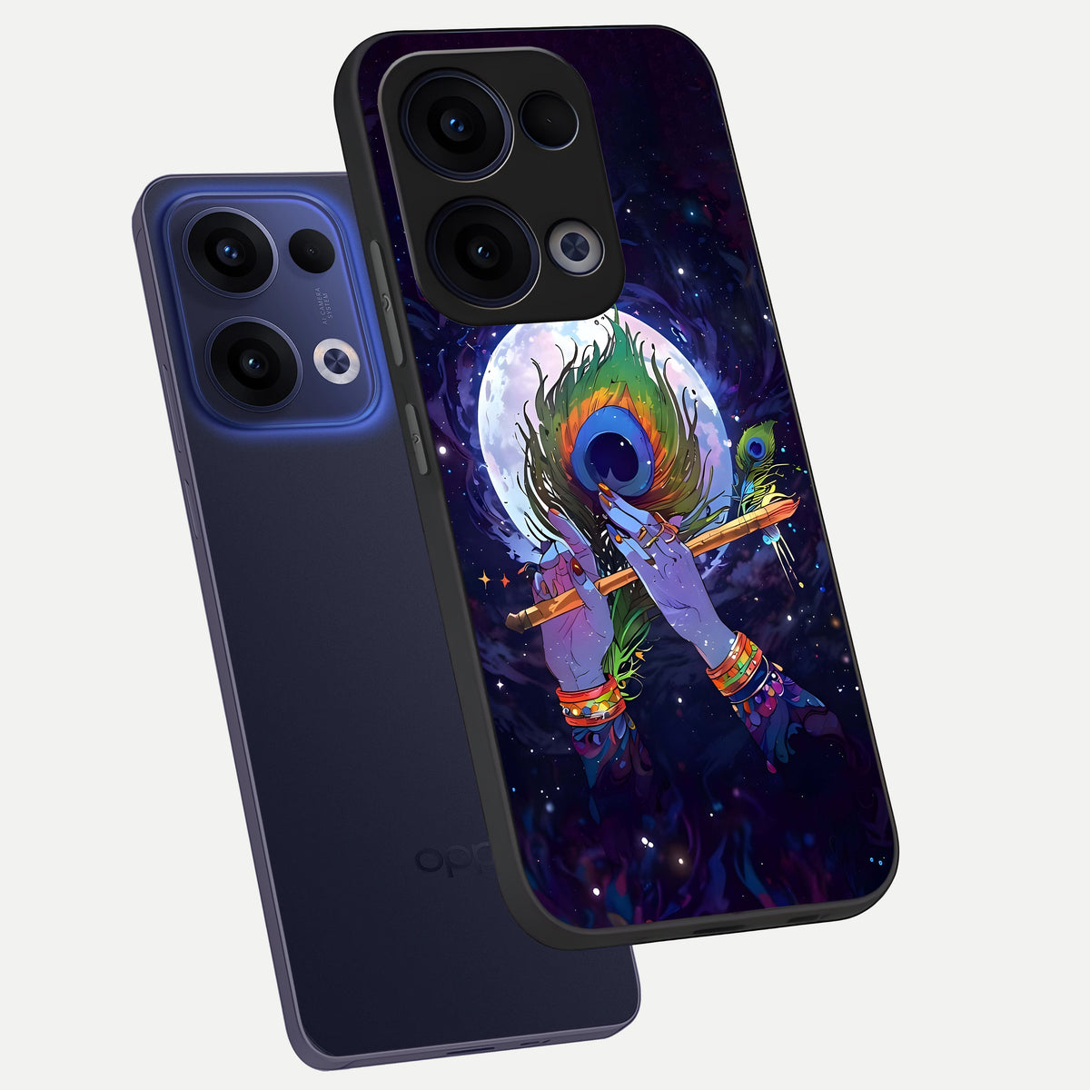  Krishna Hands Art phone case For Oppo Reno 13 showing premium glass back cover with detailed artwork