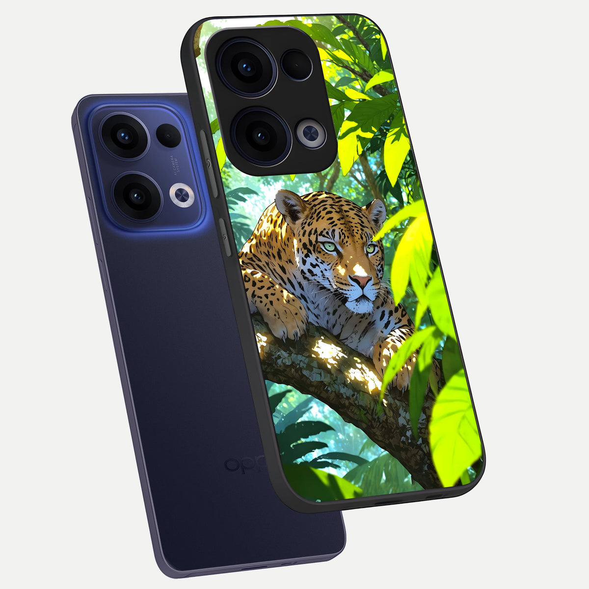  Leopard in Jungle phone case For Oppo Reno 13 showing premium glass back cover with detailed artwork