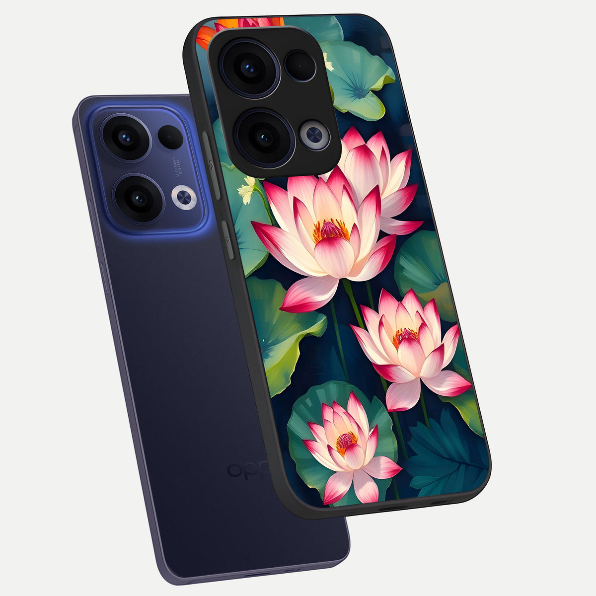  Lotus Dream Serenity phone case For Oppo Reno 13 showing premium glass back cover with detailed artwork
