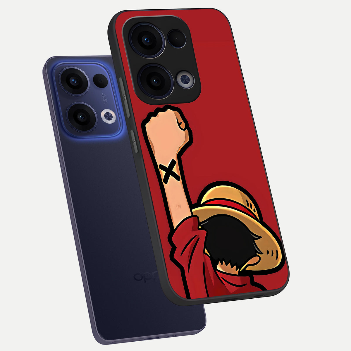  Luffy X Spirit phone case For Oppo Reno 13 showing premium glass back cover with detailed artwork
