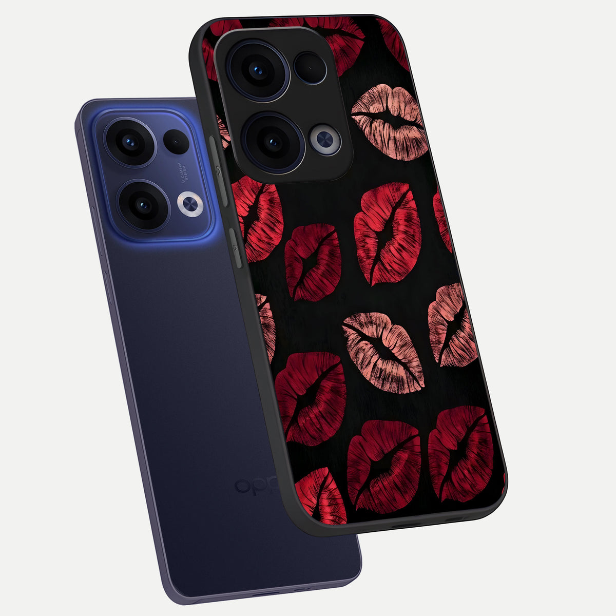  Midnight Kiss Love phone case For Oppo Reno 13 showing premium glass back cover with detailed artwork