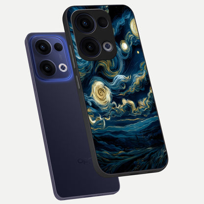  Midnight Sky Whirl phone case For Oppo Reno 13 showing premium glass back cover with detailed artwork