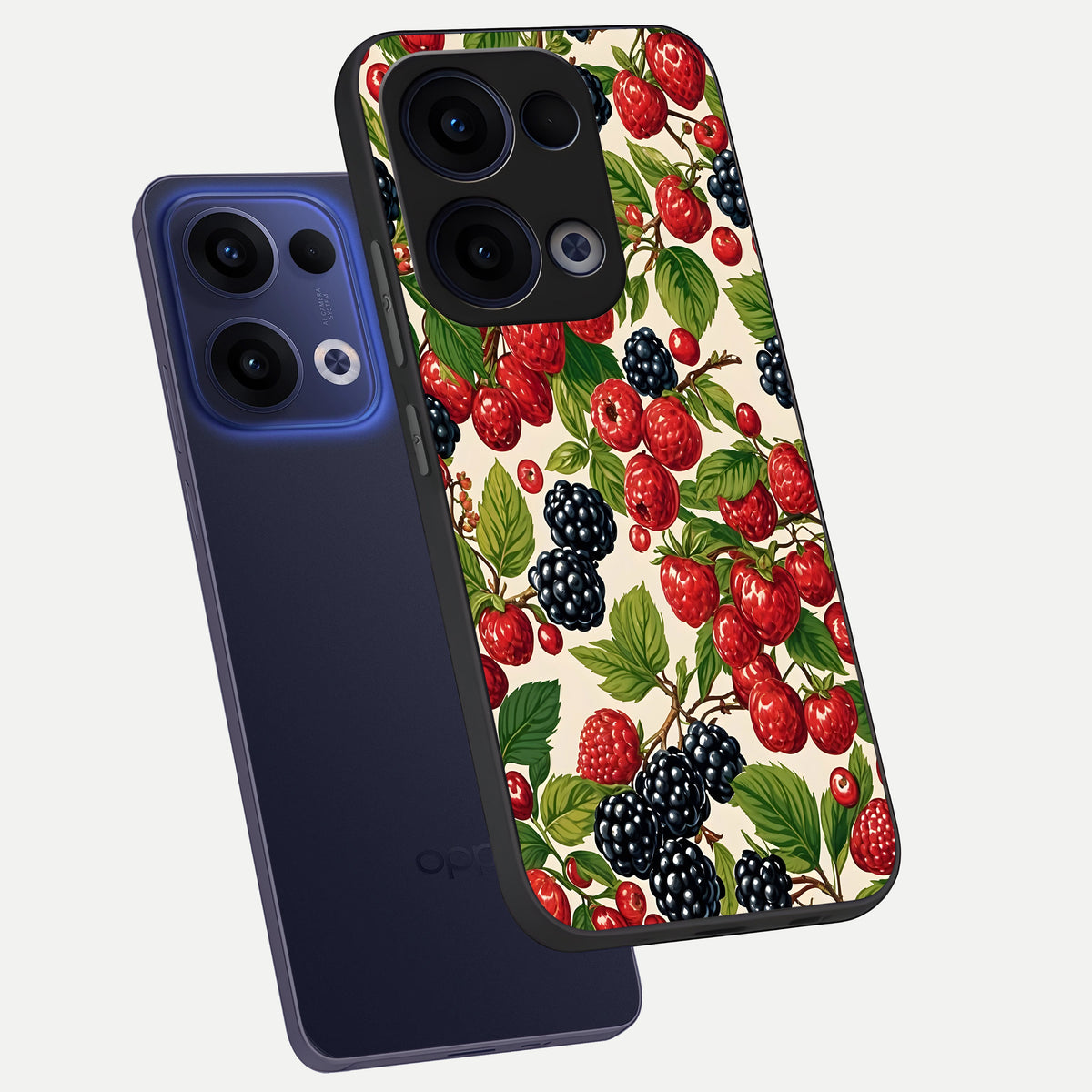  Mixed Berry Collage phone case For Oppo Reno 13 showing premium glass back cover with detailed artwork