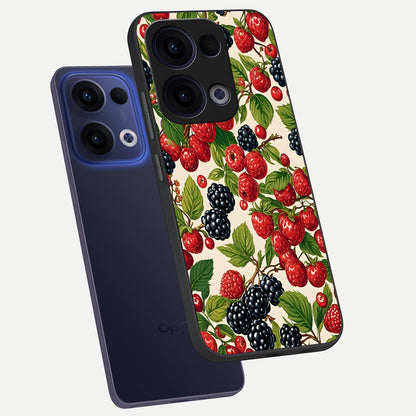  Mixed Berry Collage phone case For Oppo Reno 13 showing premium glass back cover with detailed artwork