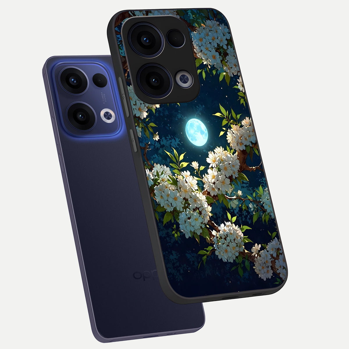  Moonlit Blossom Dream phone case For Oppo Reno 13 showing premium glass back cover with detailed artwork