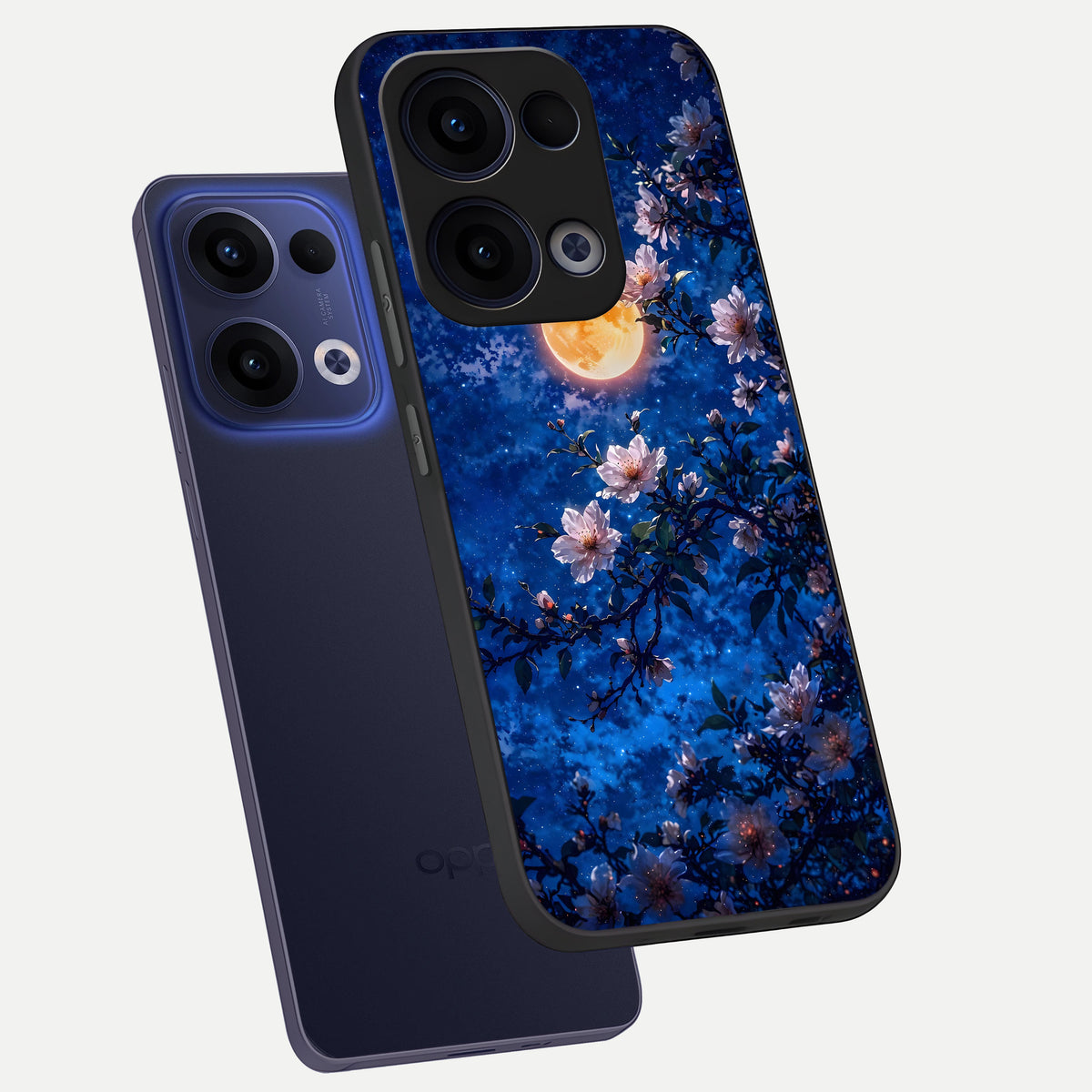  Moonlit Blossoms Night phone case For Oppo Reno 13 showing premium glass back cover with detailed artwork