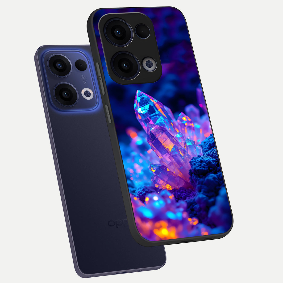 Neon Aura Shards phone case For Oppo Reno 13 showing premium glass back cover with detailed artwork