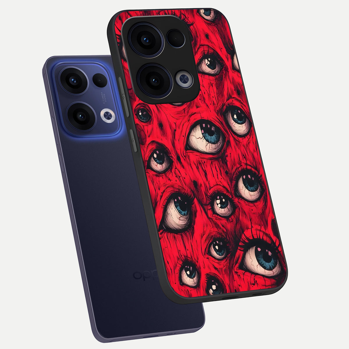  Red Eyes Pattern phone case For Oppo Reno 13 showing premium glass back cover with detailed artwork
