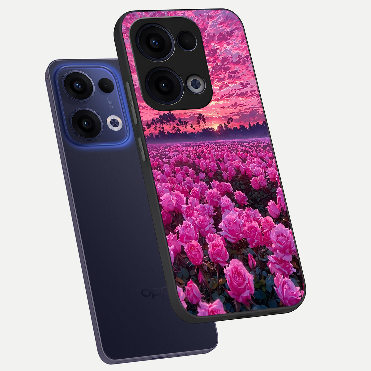  Rose Sunset Valley phone case For Oppo Reno 13 showing premium glass back cover with detailed artwork