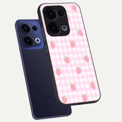  Strawberry Picnic Love phone case For Oppo Reno 13 showing premium glass back cover with detailed artwork