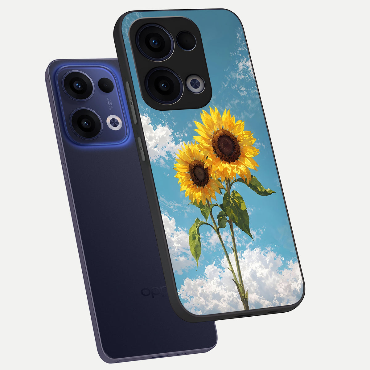  Sunlit Daisy Glow phone case For Oppo Reno 13 showing premium glass back cover with detailed artwork
