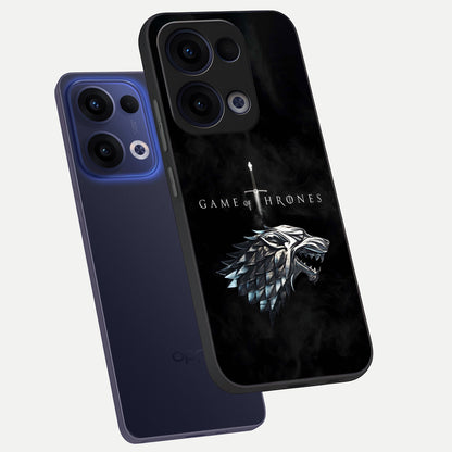  Throne Wolf Legacy phone case For Oppo Reno 13 showing premium glass back cover with detailed artwork