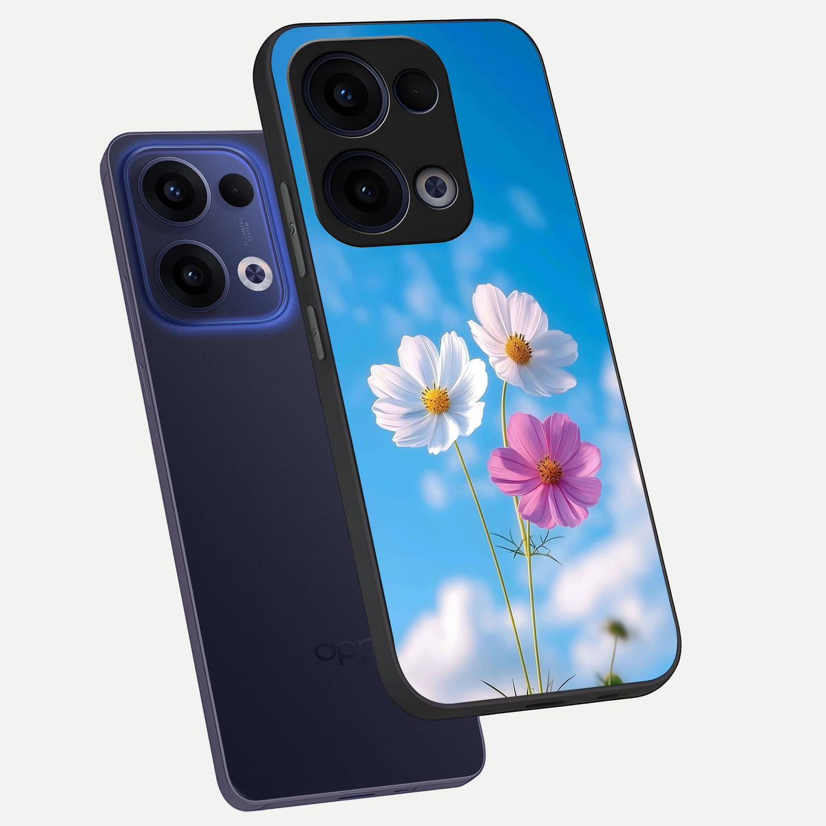  Tripple Flowers With Sky phone case For Oppo Reno 13 showing premium glass back cover with detailed artwork