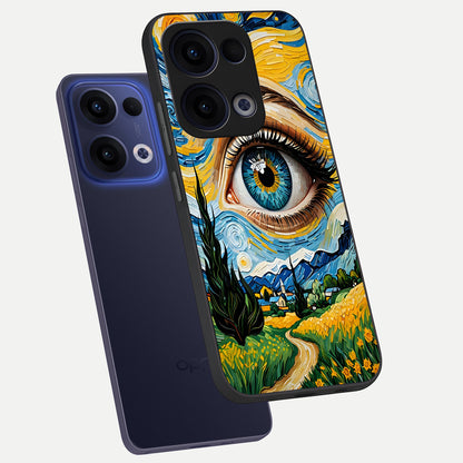  Van Gogh Eye phone case For Oppo Reno 13 showing premium glass back cover with detailed artwork