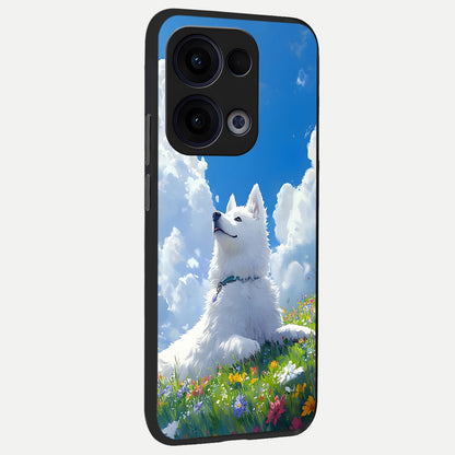  Blissful Cloud Pup back cover For Oppo Reno 13 slim fit glass case with vibrant aesthetic design