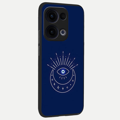  Blue Evil Eye back cover For Oppo Reno 13 slim fit glass case with vibrant aesthetic design