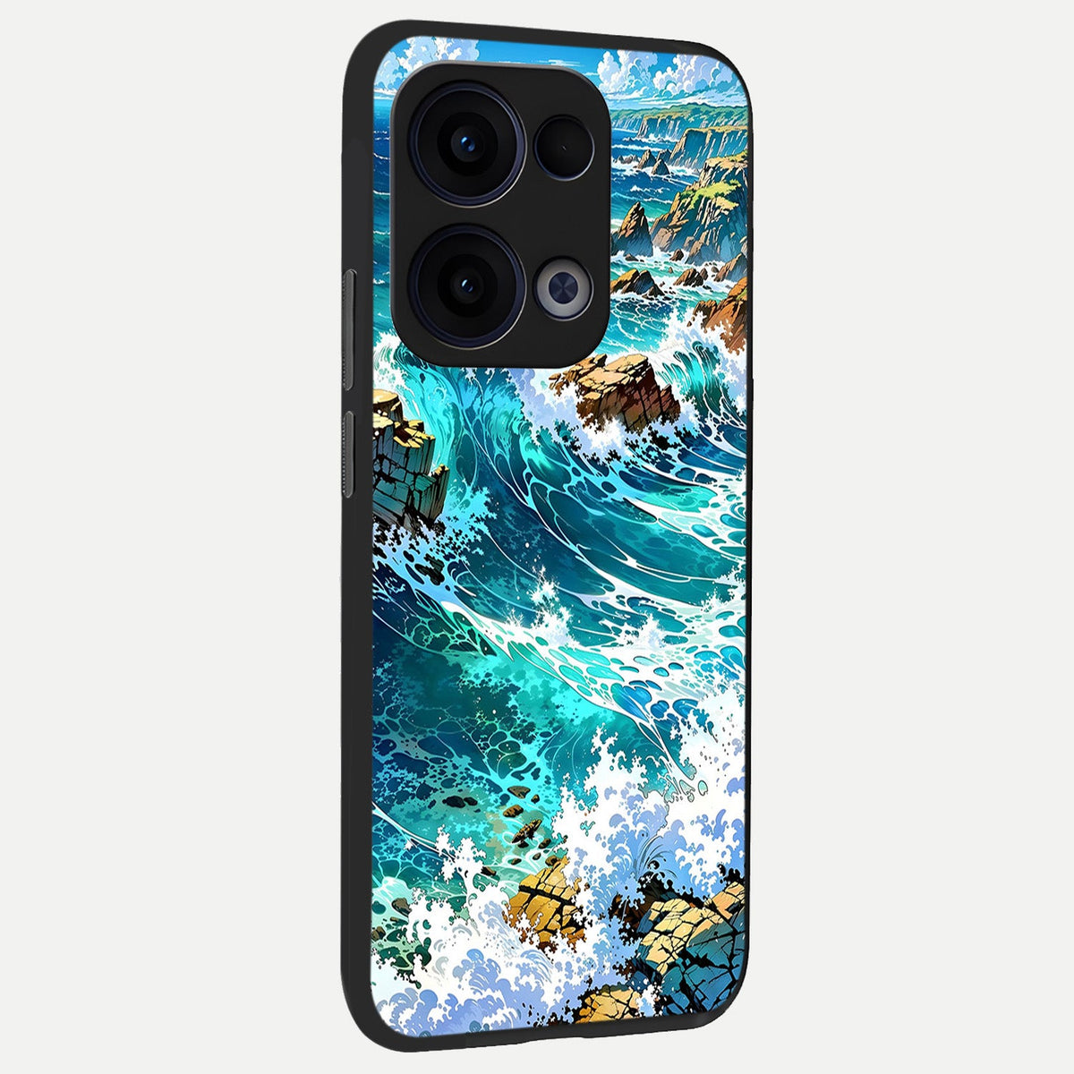  Coastal Blue Waves back cover For Oppo Reno 13 slim fit glass case with vibrant aesthetic design