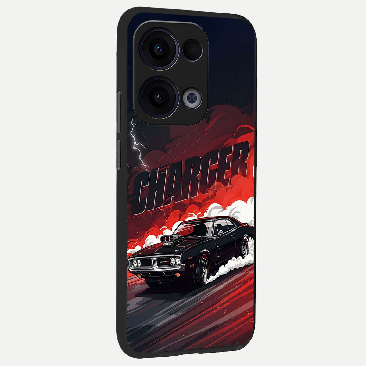 Dark Charger Fury back cover For Oppo Reno 13 slim fit glass case with vibrant aesthetic design