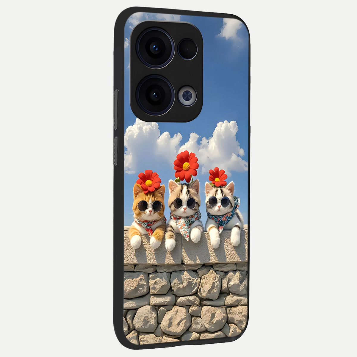  Floral Kitty Squad back cover For Oppo Reno 13 slim fit glass case with vibrant aesthetic design