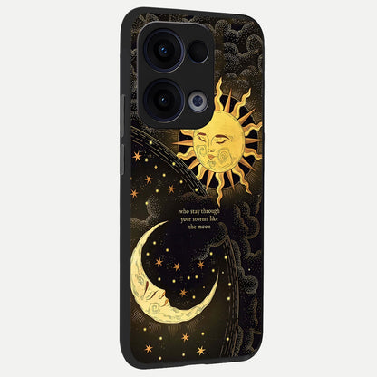  Golden Lunar Love back cover For Oppo Reno 13 slim fit glass case with vibrant aesthetic design