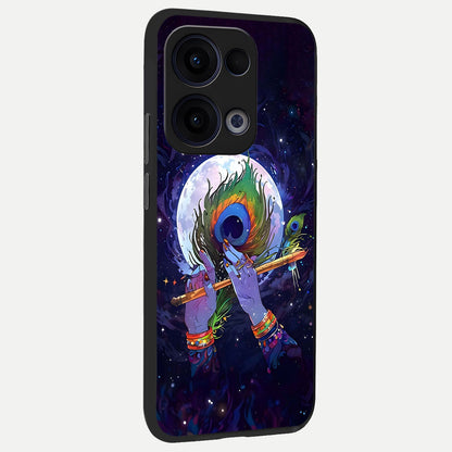  Krishna Hands Art back cover For Oppo Reno 13 slim fit glass case with vibrant aesthetic design