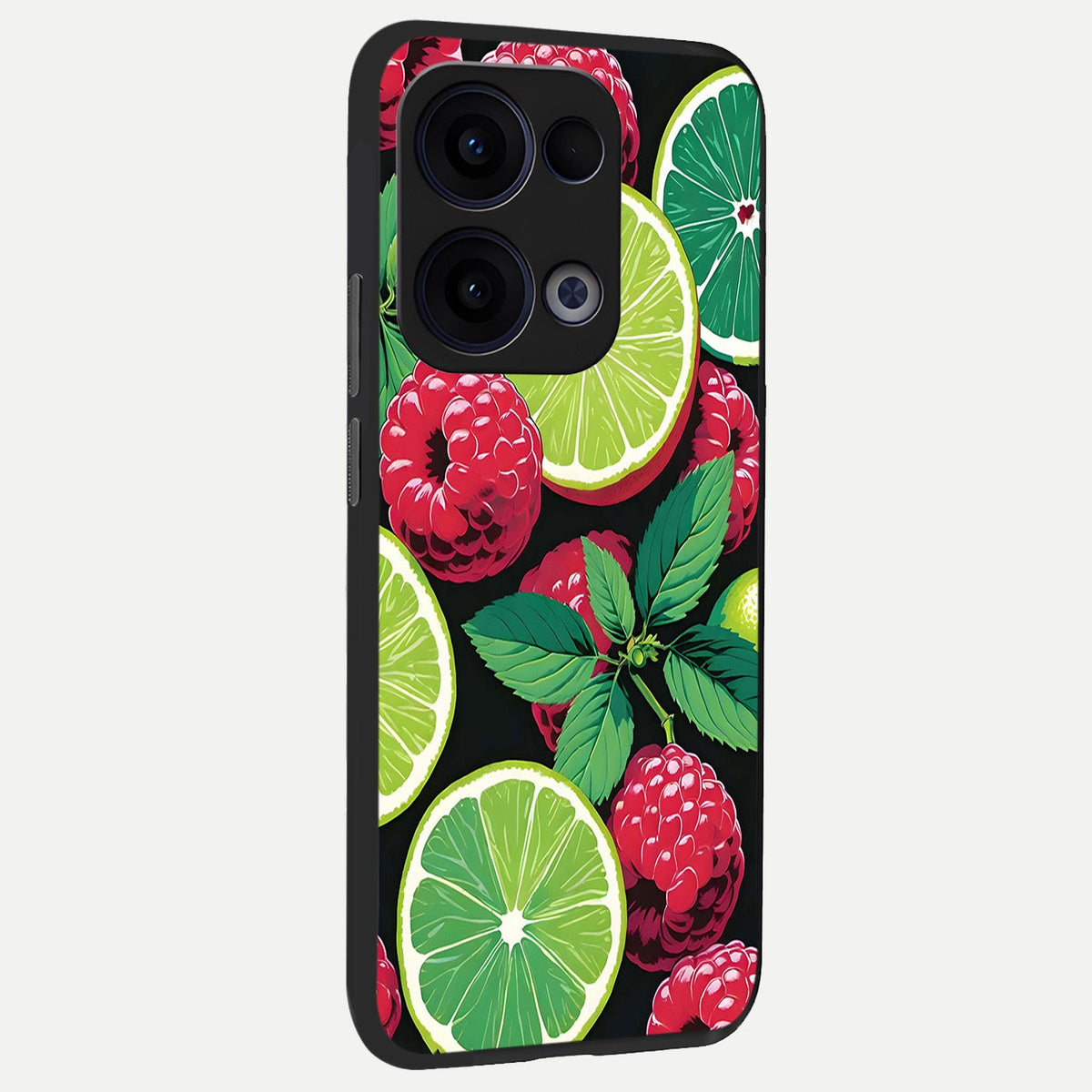  Lime and Raspberry Pattern back cover For Oppo Reno 13 slim fit glass case with vibrant aesthetic design