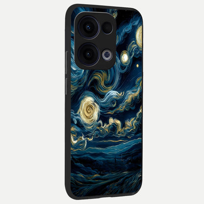  Midnight Sky Whirl back cover For Oppo Reno 13 slim fit glass case with vibrant aesthetic design