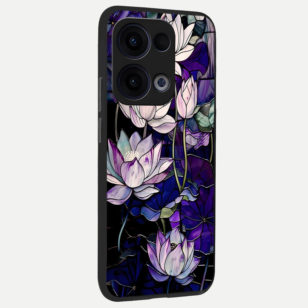  Purple Lotus Pattern back cover For Oppo Reno 13 slim fit glass case with vibrant aesthetic design