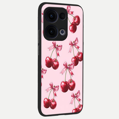  Red Cherries Pattern back cover For Oppo Reno 13 slim fit glass case with vibrant aesthetic design