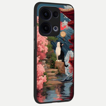  Temple Cat Scenery back cover For Oppo Reno 13 slim fit glass case with vibrant aesthetic design