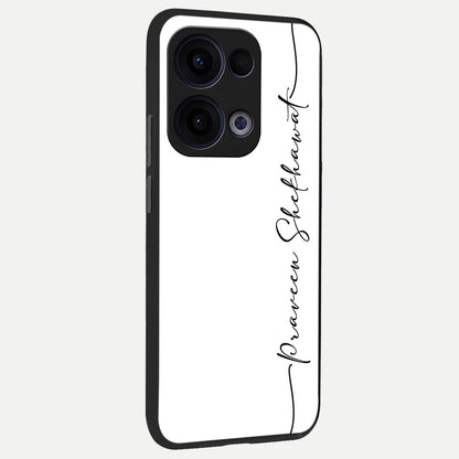  White Tune Custom Name back cover For Oppo Reno 13 slim fit personalized glass case with aesthetic design
