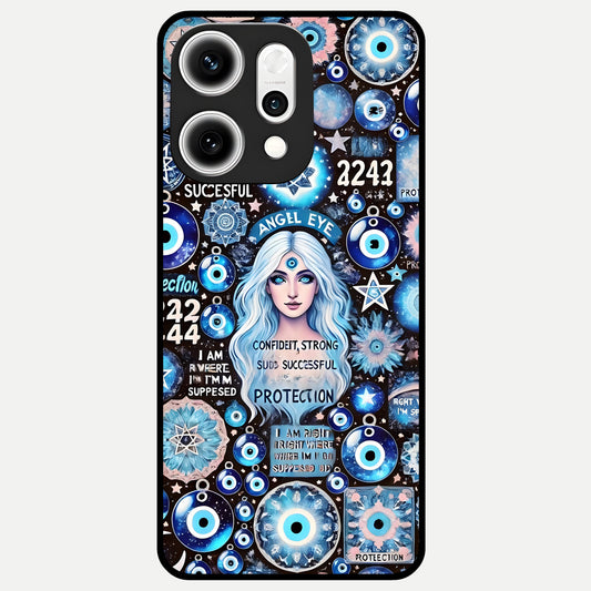  Angel Aura Shield Glass Case For Oppo Reno 14 Pro back cover – full design glossy printed glass finish