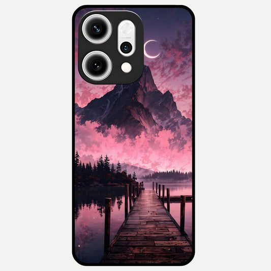  Beautiful Mountain View Glass Case For Oppo Reno 14 Pro back cover – full design glossy printed glass finish