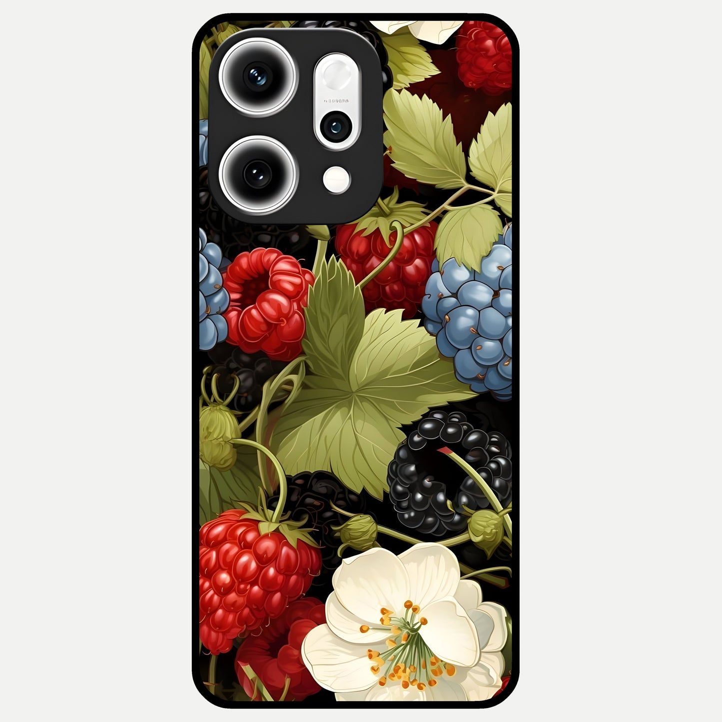  Berry Bloom Charm Glass Case For Oppo Reno 14 Pro back cover – full design glossy printed glass finish
