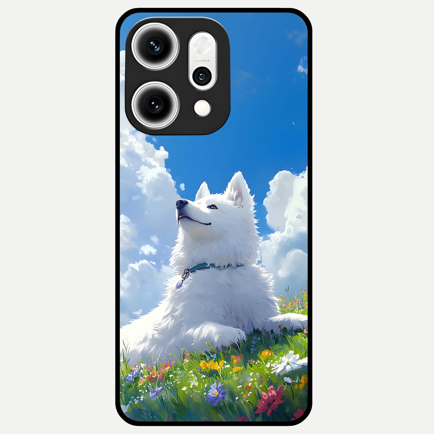  Blissful Cloud Pup Glass Case For Oppo Reno 14 Pro back cover – full design glossy printed glass finish