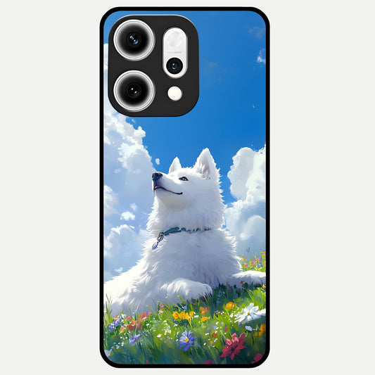  Blissful Cloud Pup Glass Case For Oppo Reno 14 Pro back cover – full design glossy printed glass finish